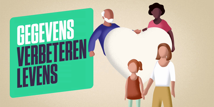 Logo website gegevensverbeterenlevens.nl, bestaande uit vier mensen die samen een hart vasthouden